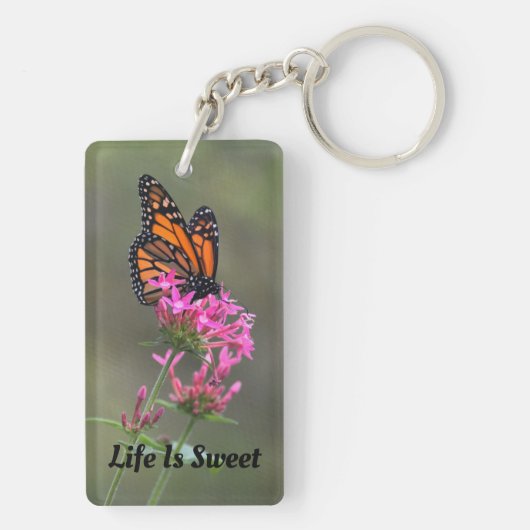 Porte-clés Papillon de monarque sur une fleur rose (Dos)