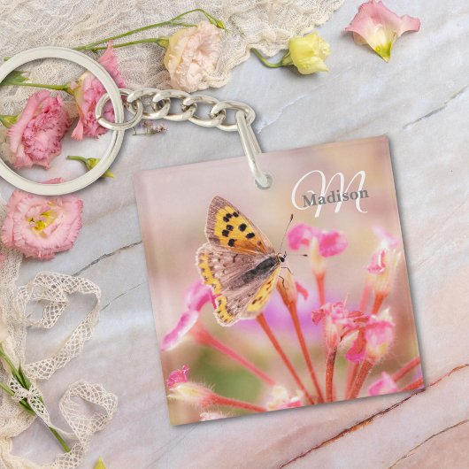 Porte-clés Papillon de nom de monogramme personnalisé