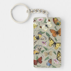 Porte-clés Papillon de nuit vintage 1842 Art botanique floral