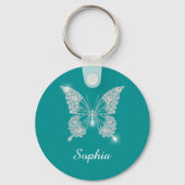 Porte-clés Papillon Diamant Blanc, Nom de Script, Turquoise P (Recto)