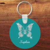 Porte-clés Papillon Diamant Blanc, Nom de Script, Turquoise P (Recto)
