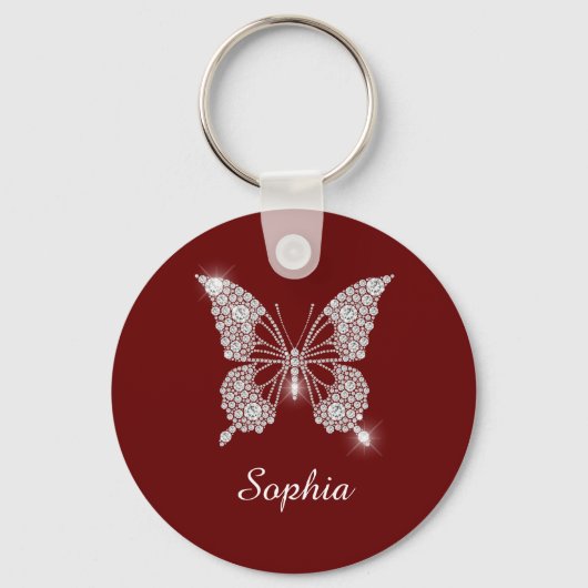 Porte-clés Papillon Diamant Blanc, Nom do-it-yourself Script, (Recto)