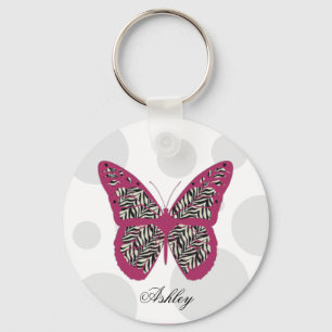 Porte-clés Papillon d'impression de zèbre
