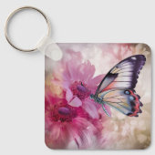 Porte-clés Papillon Dreamy aux fleurs roses (Recto)