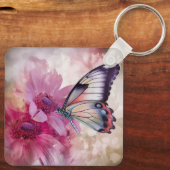 Porte-clés Papillon Dreamy aux fleurs roses (Verso)