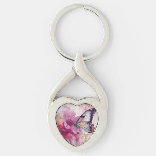 Porte-clés Papillon Dreamy aux fleurs roses