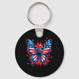 Porte-clés Papillon du 4 juillet Drapeau américain Femme amér