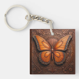 Porte-clés Papillon en bois embossé faux