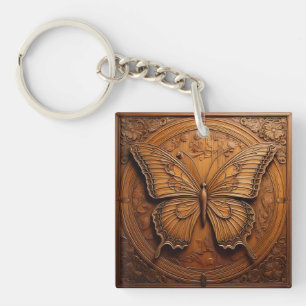 Porte-clés Papillon en bois embossé faux