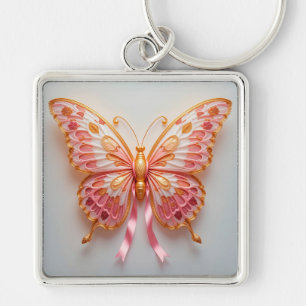 Porte-clés Papillon en papier quillé avec détails roses et do