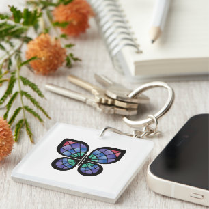 Porte-clés Papillon en verre tendu