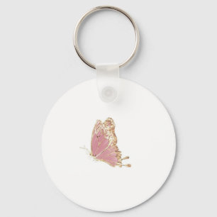 Porte-clés Papillon esthétique pailleté or rose