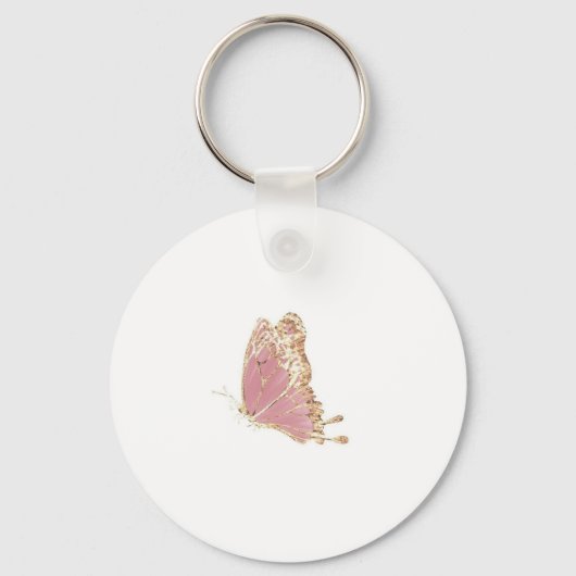 Porte-clés Papillon esthétique pailleté or rose (Recto)