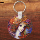 Porte-clés Papillon Et Déesse De Jardin En Aquarelle Blues (Recto)