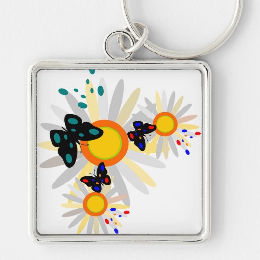 Porte-clés Papillon et fleurs (Devant)