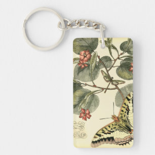 Porte-clés Papillon et libellule à fleurs rouges