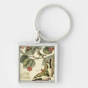 Porte-clés Papillon et libellule à fleurs rouges