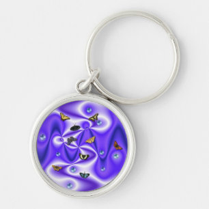 Porte-clés Papillon et perles sur soie violette