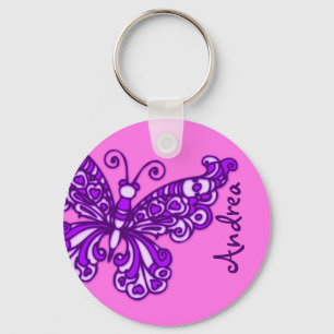Porte-clés Papillon filles rose et violet nom porte - clé