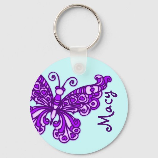 Porte-clés Papillon filles violet bleu ciel nom porte - clé (Recto)