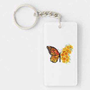 Porte-clés Papillon Fleur avec Pavot de Californie Jaune