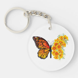Porte-clés Papillon Fleur avec Pavot de Californie Jaune