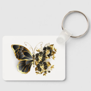 Porte-clés Papillon fleur d'or avec orchidée noire