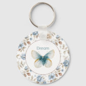 Porte-clés Papillon Fleurs Marron Crème Bleu Tan (Recto)