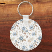 Porte-clés Papillon Fleurs Marron Crème Bleu Tan (Verso)