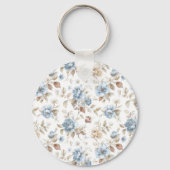 Porte-clés Papillon Fleurs Marron Crème Bleu Tan (Verso)