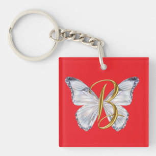 Porte-clés Papillon Floral Élégant Lettre B - Monog Artistiqu