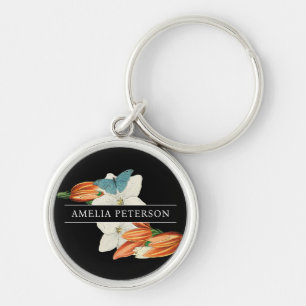 Porte-clés Papillon floral Vintage noir blanc élégant