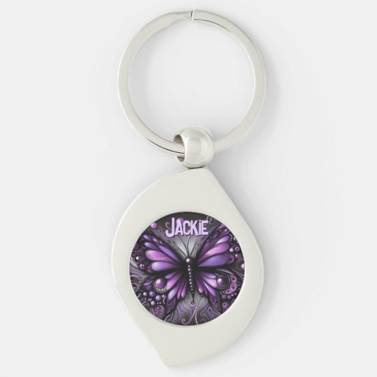 Porte-clés Papillon gothique fantaisiste violet personnalisé (Devant)