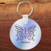 Porte-clés Papillon holographique bleu violet Monogramme Nom (Recto)