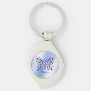 Porte-clés Papillon holographique bleu violet Monogramme Nom
