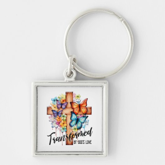 Porte-clés Papillon inspiré/Croix florale (Devant)
