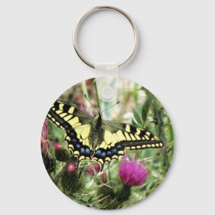 Porte-clés Papillon jaune pâle et bleu