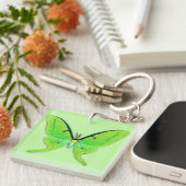 Porte-clés Papillon lune sur fond vert pâle (Devant Droit)