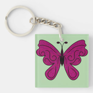 Porte-clés Papillon Magenta Élégant Motif de Décoration Int