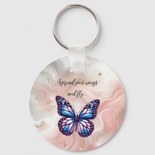 Porte-clés Papillon Monarch Bleu et Rose avec Citation (Recto)