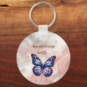 Porte-clés Papillon Monarch Bleu et Rose avec Citation (Recto)