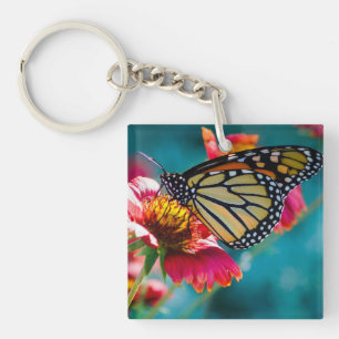 Porte-clés Papillon Monarque Fleur Rouge