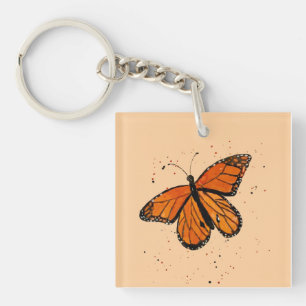 Porte-clés Papillon Monarque peint à la main en aquarelle