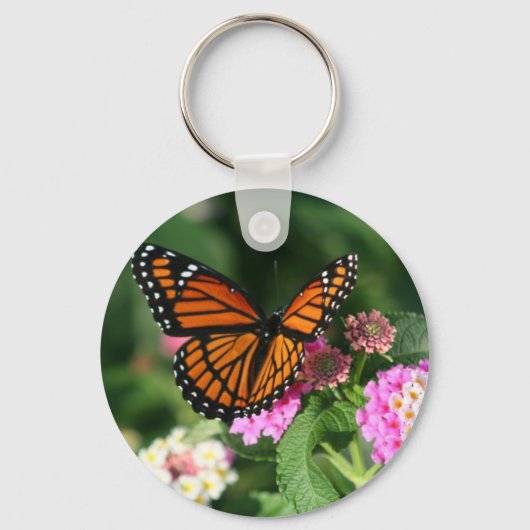 Porte-clés Papillon Monarque sur Fleur Lantana (Recto)