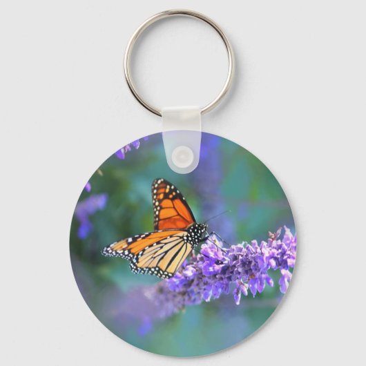 Porte-clés Papillon Monarque sur Fleur violette lilas (Recto)