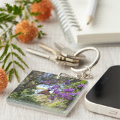 Porte-clés Papillon Monarque sur Fleurs Violettes (Devant Droit)