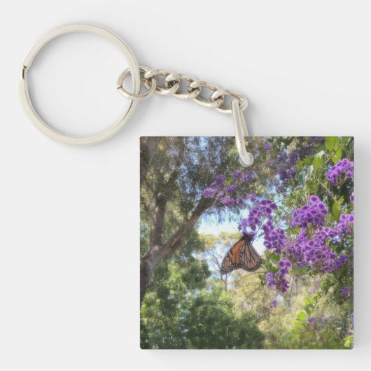 Porte-clés Papillon Monarque sur Fleurs Violettes (Devant)