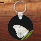Porte-clés Papillon Morpho blanc sur feuille (Recto)