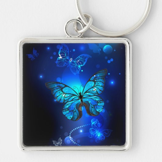 Porte-clés Papillon Morpho sur fond sombre (Devant)