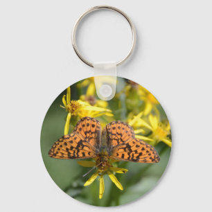 Porte-clés Papillon noir et orange sur Fleurs Jaunes